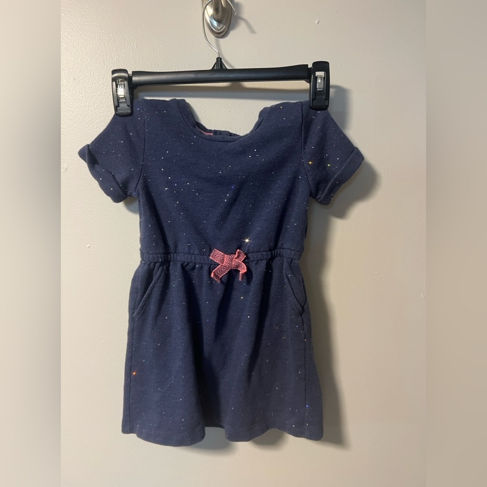 Cat & Jack Navy Blue sparkly girls  Dress with Pink Bow size 4 VGC